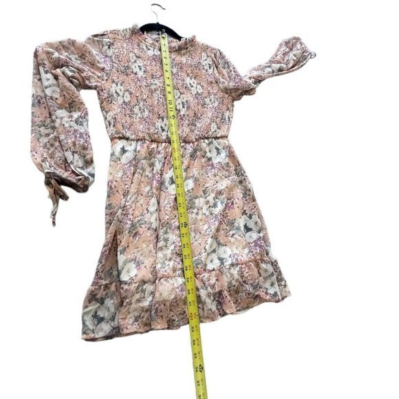 Peach Love California Floral High Neck Long Sleeve Mini Dress Medium - Picture 6 of 13